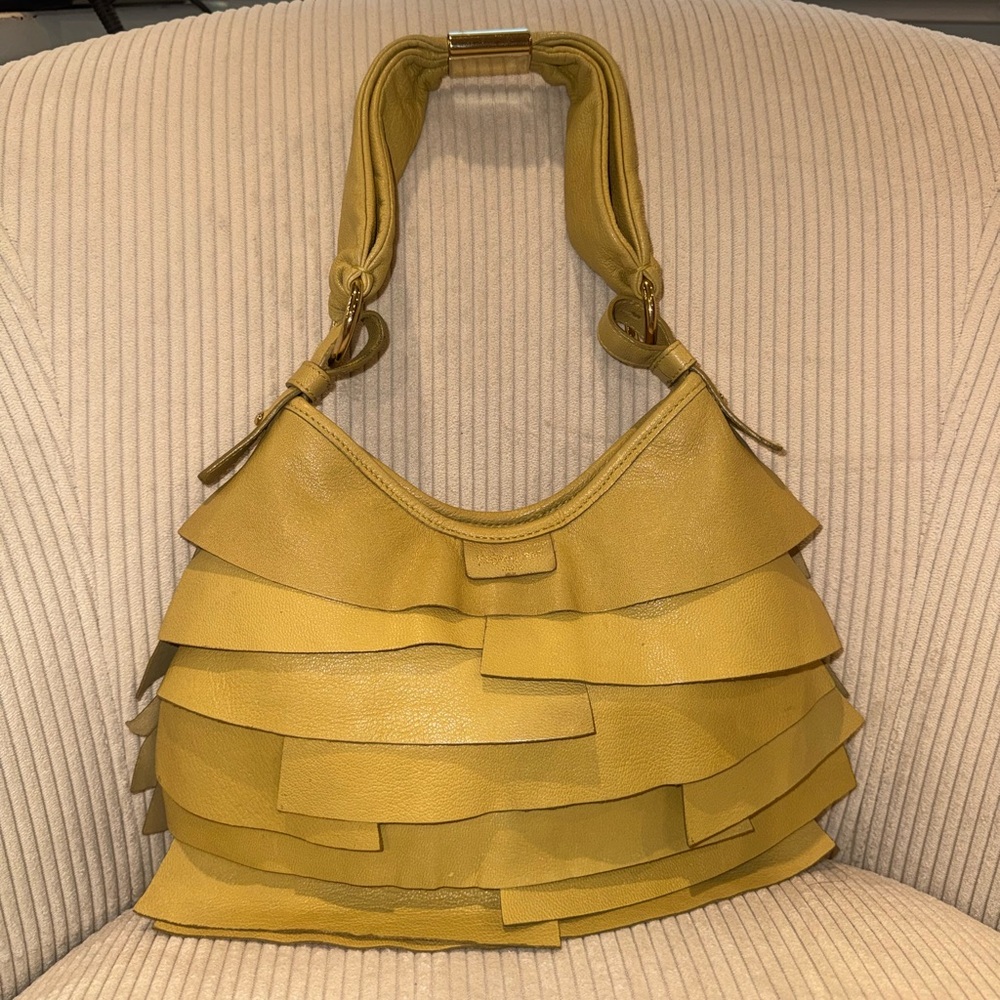 yellow/green ysl mombasa ruffle shoulder bag